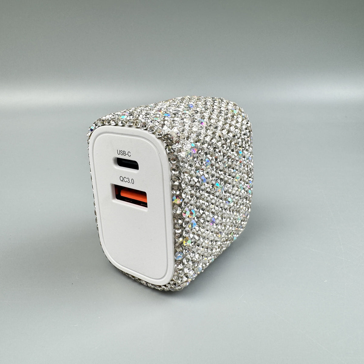 Bling Bling Handmade Silver AB Rhinestone USB & Type C Dual Wall Charger