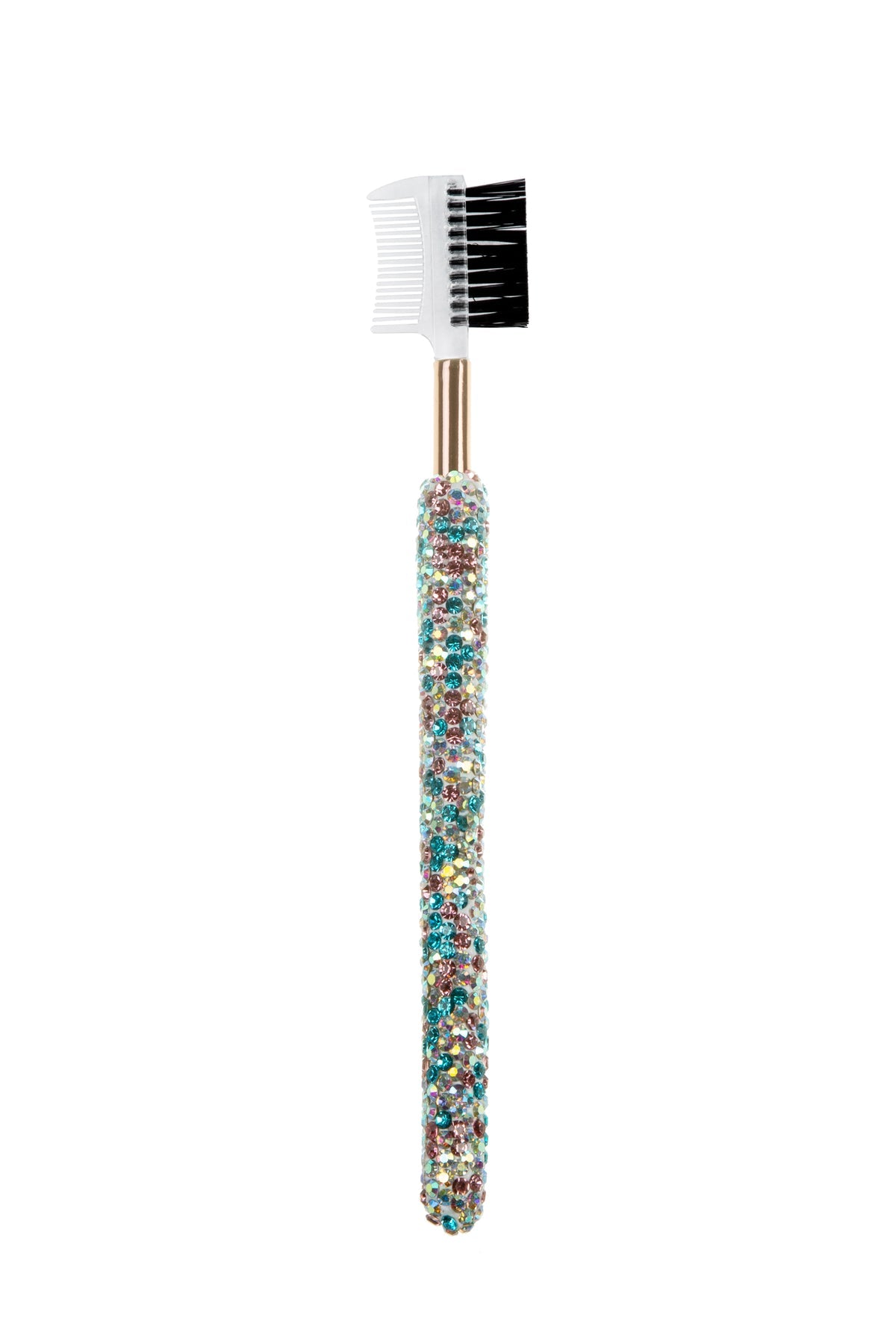 Bling Bling Handmade Multicolored Bubblegum Confetti Rhinestone Eyebrow Lash Comb Makeup Brush