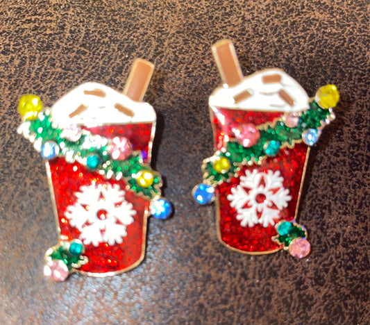 Hot chocolate / coffee Christmas sparkle earrings with rhinestones