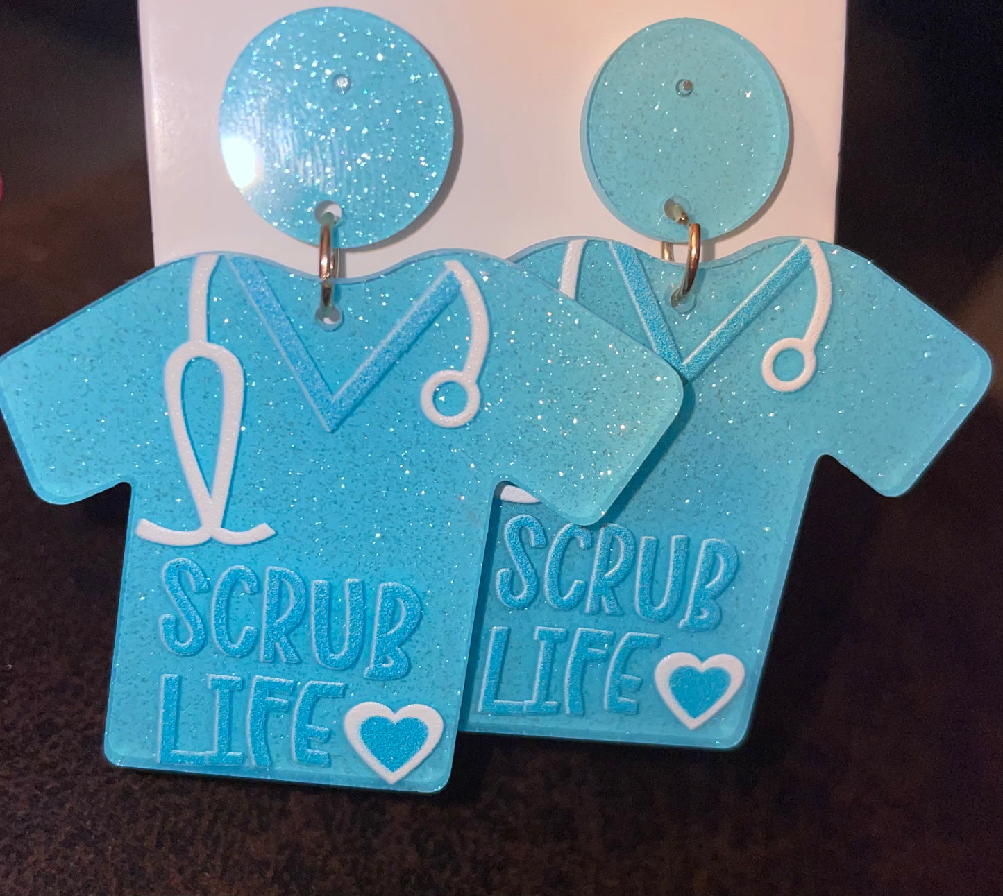 Blue Sparkle Resin Scrub Life Earrings