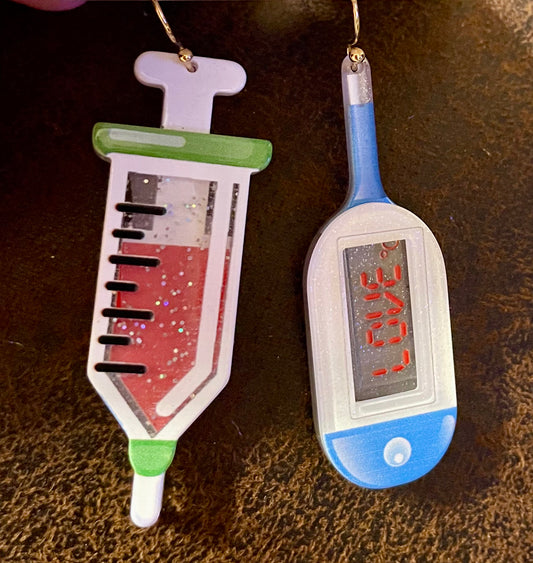 Syringe & Thermometer sparkle resin earrings