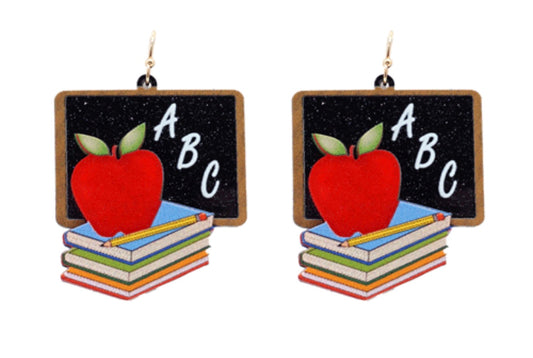 Blackboard, Apple, Books Teacher Sparkle Resin Earrings