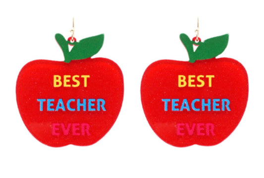 Best Teacher Ever Red Apple Sparkle Resin Earrings