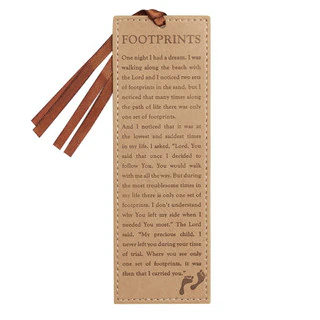 Footprints Tan Faux Leather Bookmark