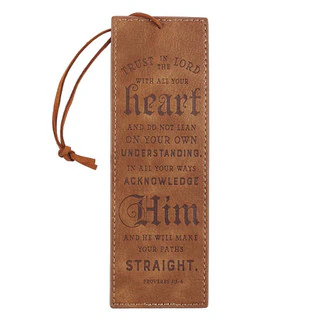 Trust In The LORD Tan Faux Leather Bookmark - Proverbs 3:5