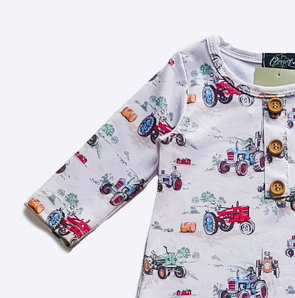Clothing for Baby Boy - Doggone Tractor Knotted Gown