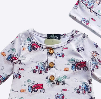 Clothing for Baby Boy - Doggone Tractor Knotted Gown