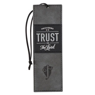 Trust in the LORD Gray and Black Faux Leather Bookmark - Proverbs 3