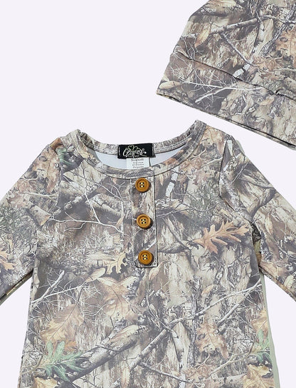 Clothing for Baby Boy - Washed Woody Camo Knotted Gown