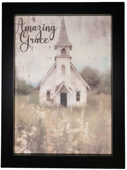 Framed Canvas - Amazing Grace with Church. 7 3/4 x 5 3/4