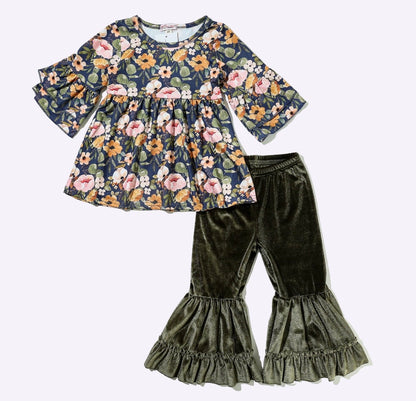 Clothing for Toddler Girl - Navy Wispy Floral Girls Set