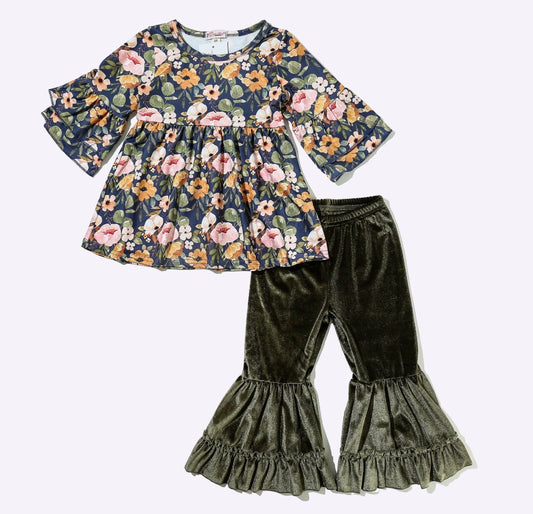 Clothing for Toddler Girl - Navy Wispy Floral Girls Set