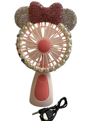 Bling Bling!! Mini Portable Pink Crystal & Pearl Fan