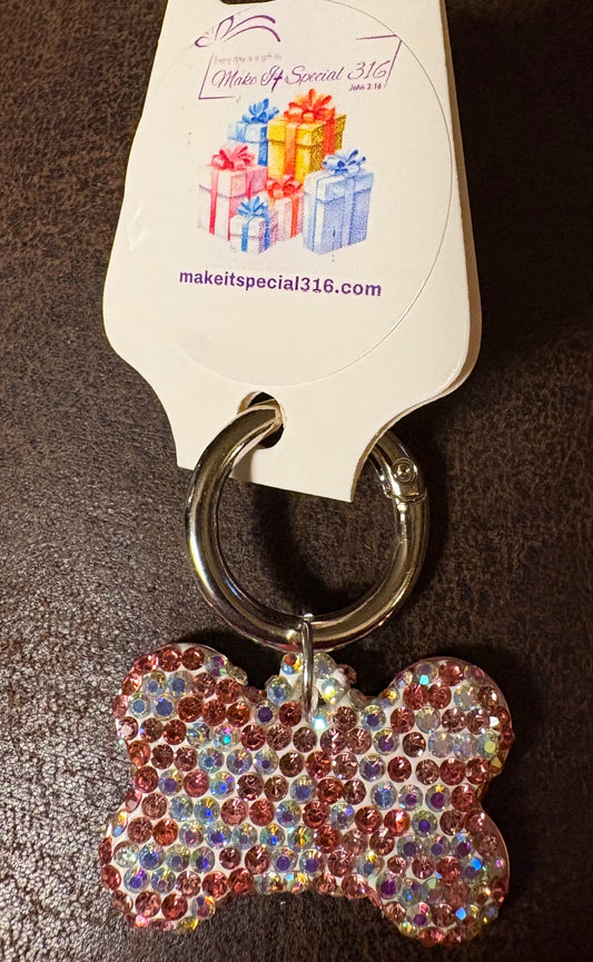 Bling Bling!! Bone Shaped Rhinestone Pet ID Tag engravable on back