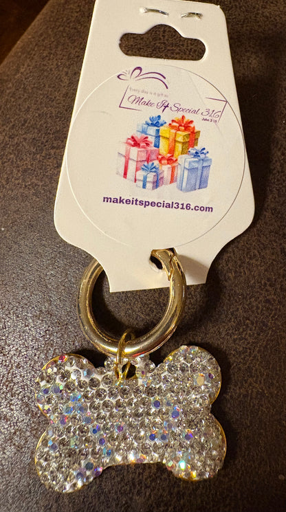 Bling Bling!! Bone Shaped Rhinestone Pet ID Tag engravable on back