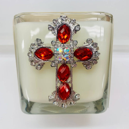Pomegranate - 12oz Jeweled Cross Candle
