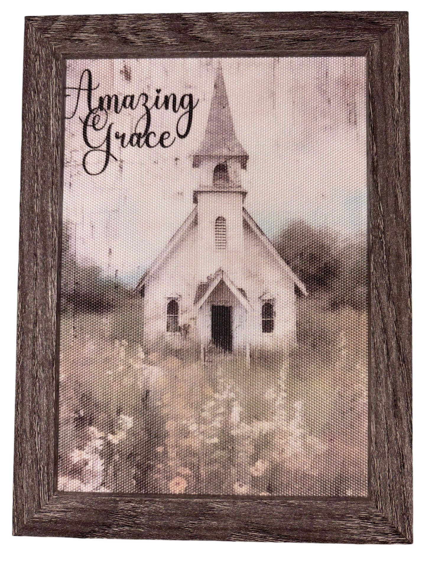 Framed Canvas - Amazing Grace with Church. 7 3/4 x 5 3/4