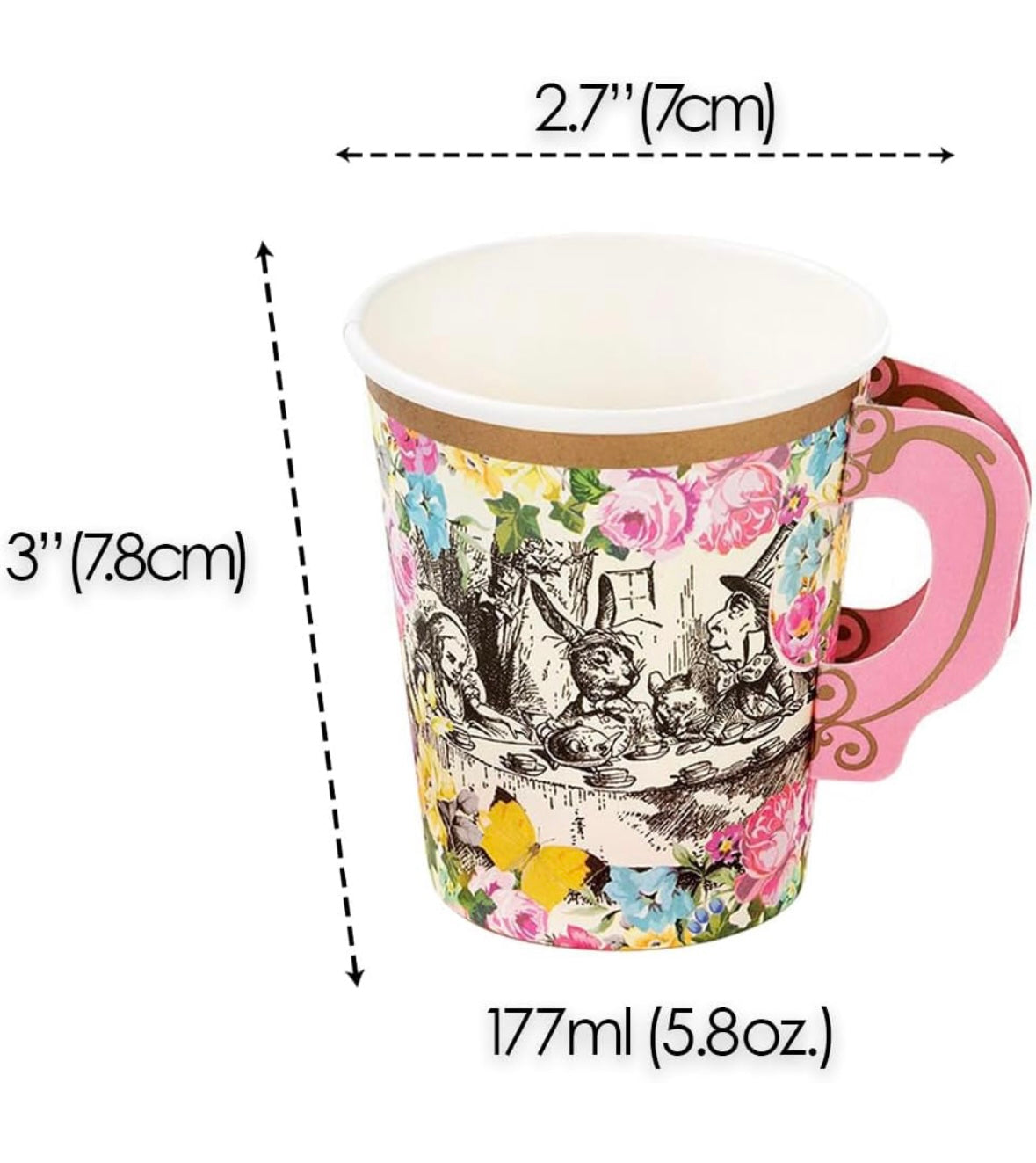 Talking Tables Truly Alice - Alice in Wonderland Mad Hatter Party Cup Set with Handle and Saucers in 3 Designs for a Tea Party or Birthday