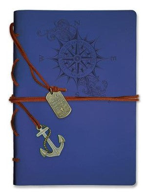 Blue Faux Leather Compass Journal W Anchor Bookmark