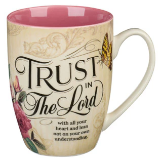 Trust In The Lord Blush Pink Floral Ceramic Mug - Proverbs 3:5