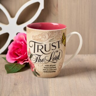 Trust In The Lord Blush Pink Floral Ceramic Mug - Proverbs 3:5