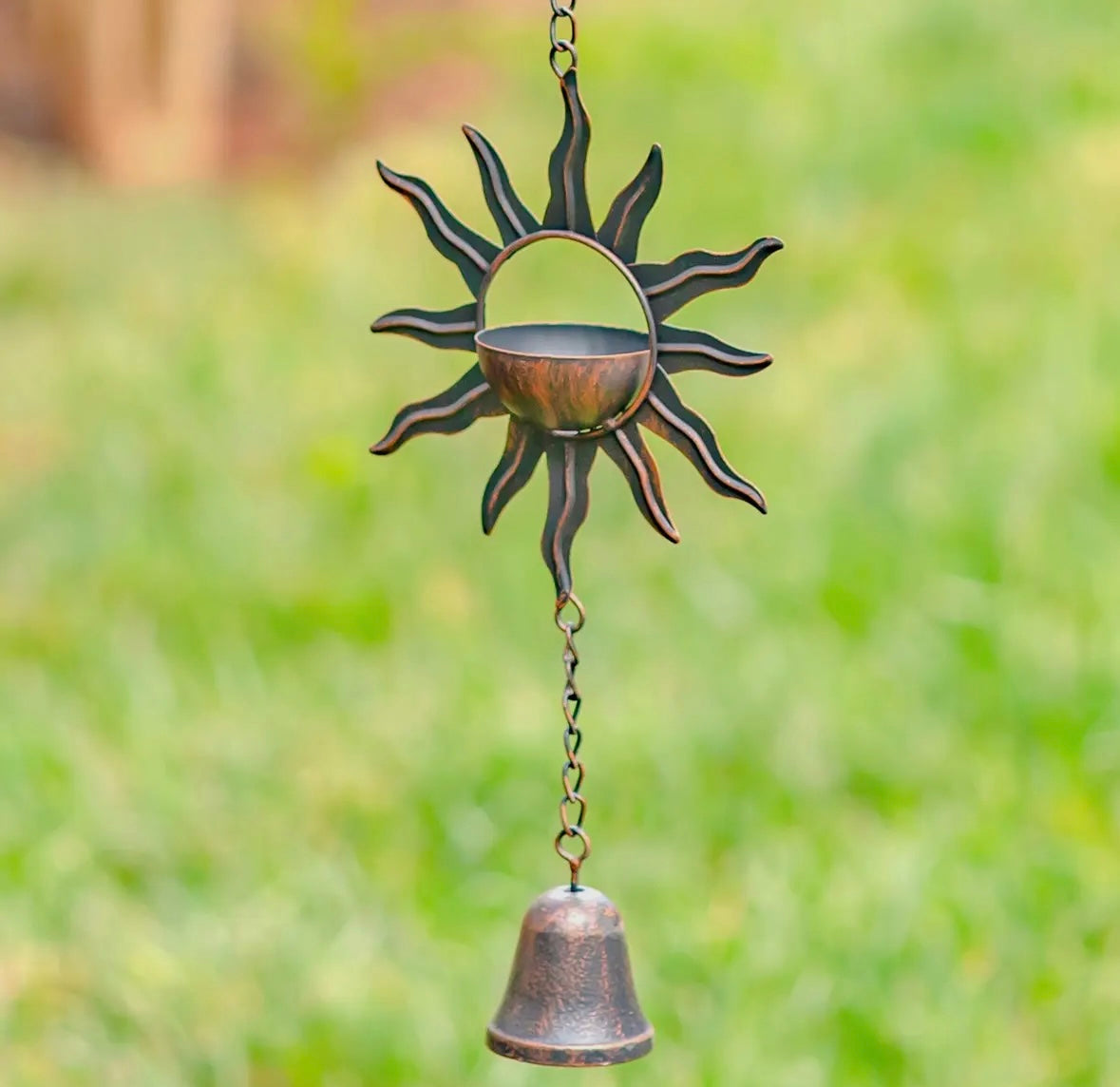 Rain Chain - 76.25 Inch Long Antique Bronze with Bohemian Sun & Moon
