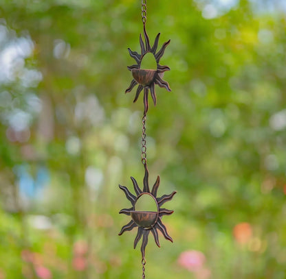 Rain Chain - 76.25 Inch Long Antique Bronze with Bohemian Sun & Moon