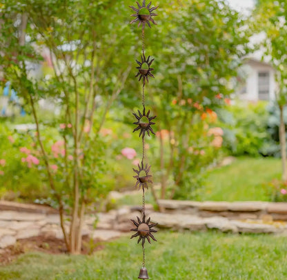Rain Chain - 76.25 Inch Long Antique Bronze with Bohemian Sun & Moon