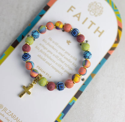Faith Cross Clay Bead Bracelet – Available in 3 Colors