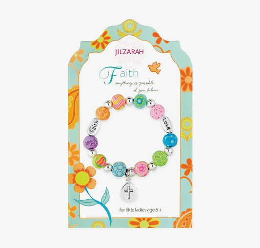 Faith Youth Bracelet - Cross Charm - Handmade Polymer Clay Beads