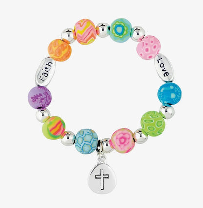 Faith Youth Bracelet - Cross Charm - Handmade Polymer Clay Beads