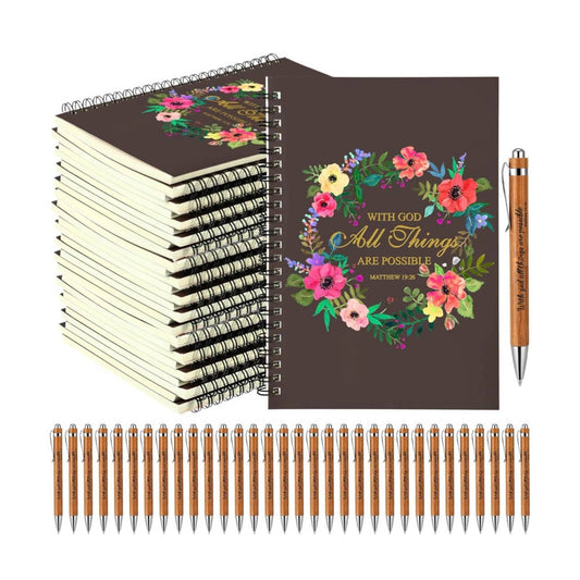 Christian Notebook and Pen Set - With God All Things Are Possible - Matthew 19:36