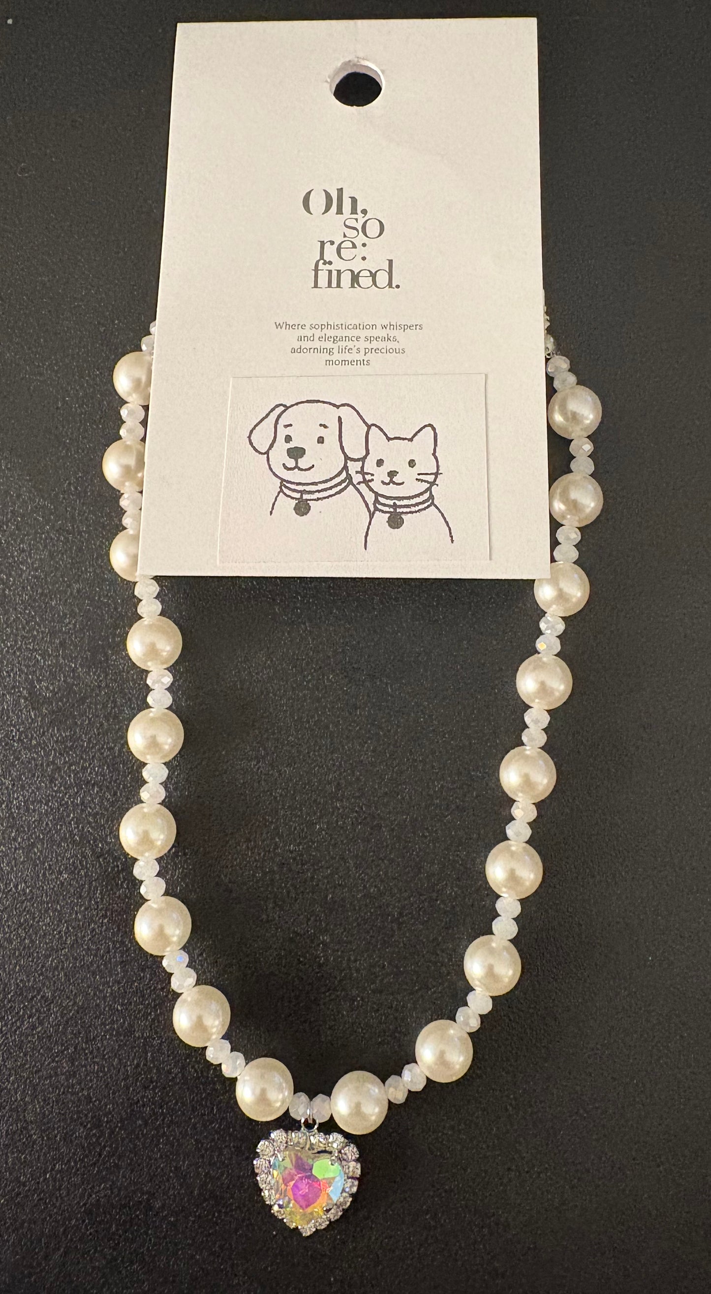 Pearl Necklace / Collar with AB Crystal Heart Pendant for Pet Dog or Cat