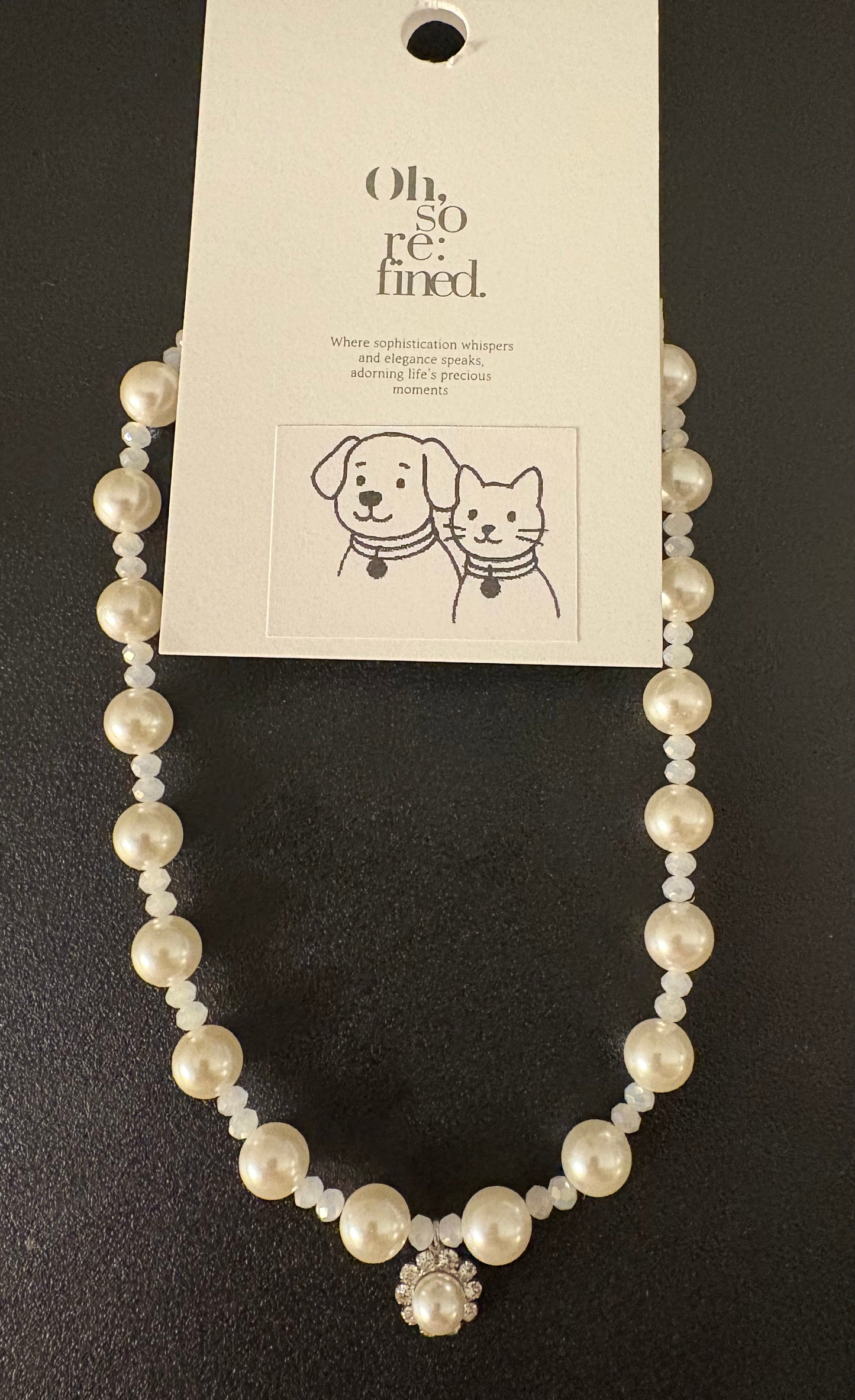 Pearl Necklace / Collar with Pearl Pendant surrounded by rhinestones for Pet Dog or Cat