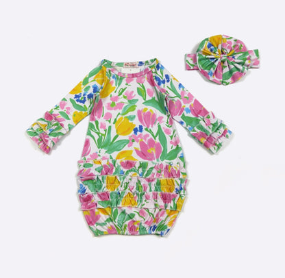Clothing for Baby Girl - Springtime Baby Gown fits Newborn to 3 Months