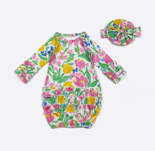 Clothing for Baby Girl - Springtime Baby Gown fits Newborn to 3 Months