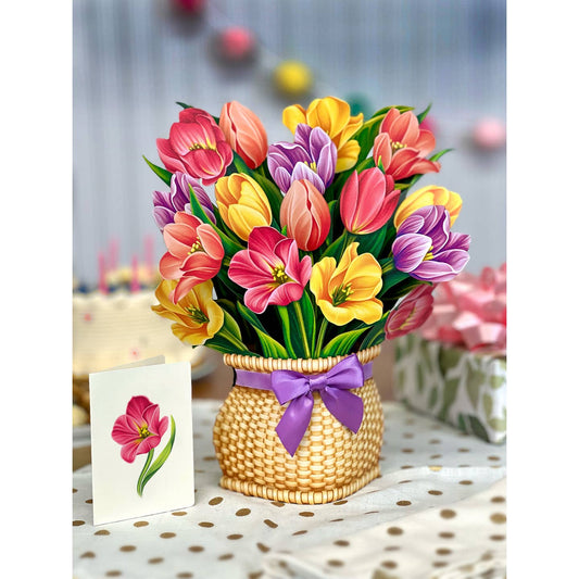 Festive Tulips- Large pop up bouquet flower greeting card