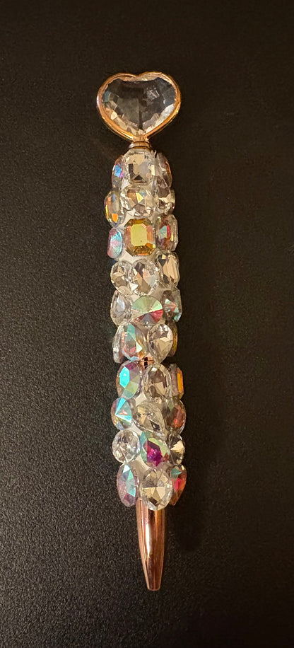 Bling Bling!! Pen with Large Rhinestones and top with beveled glass heart