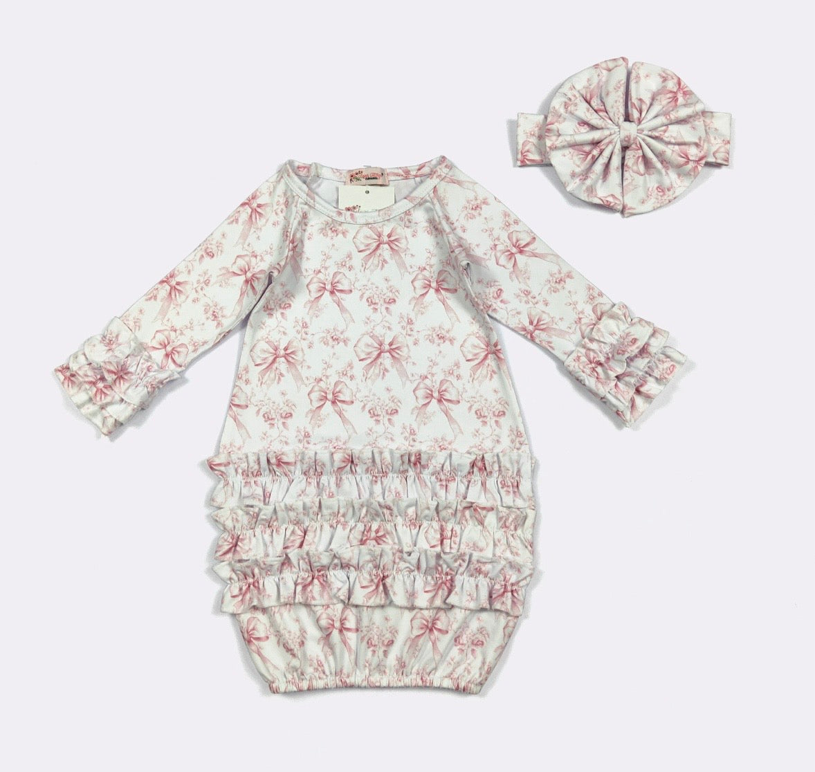 Clothing for Baby Girl - Faded Pink Bow Baby Gown