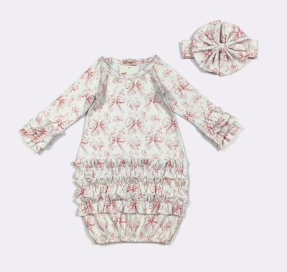Clothing for Baby Girl - Faded Pink Bow Baby Gown