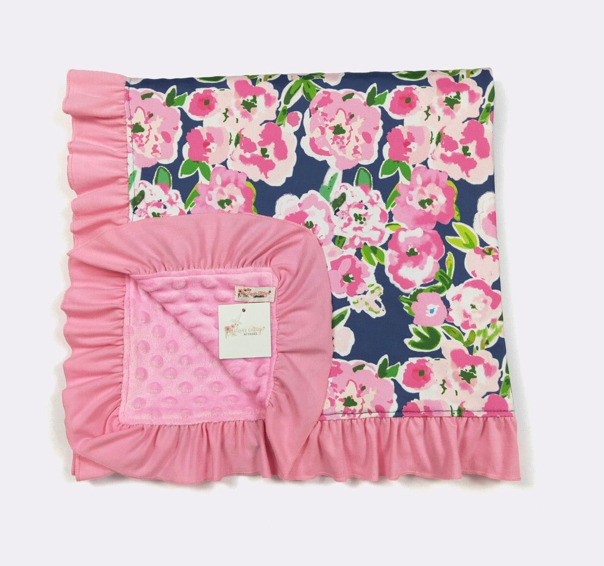 Baby Blanket - Navy Pink Poppy Blanket