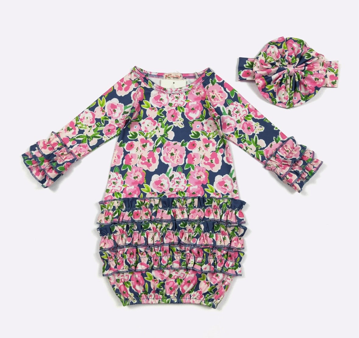 Clothing for Baby Girl - Navy Pink Poppy Baby Gown