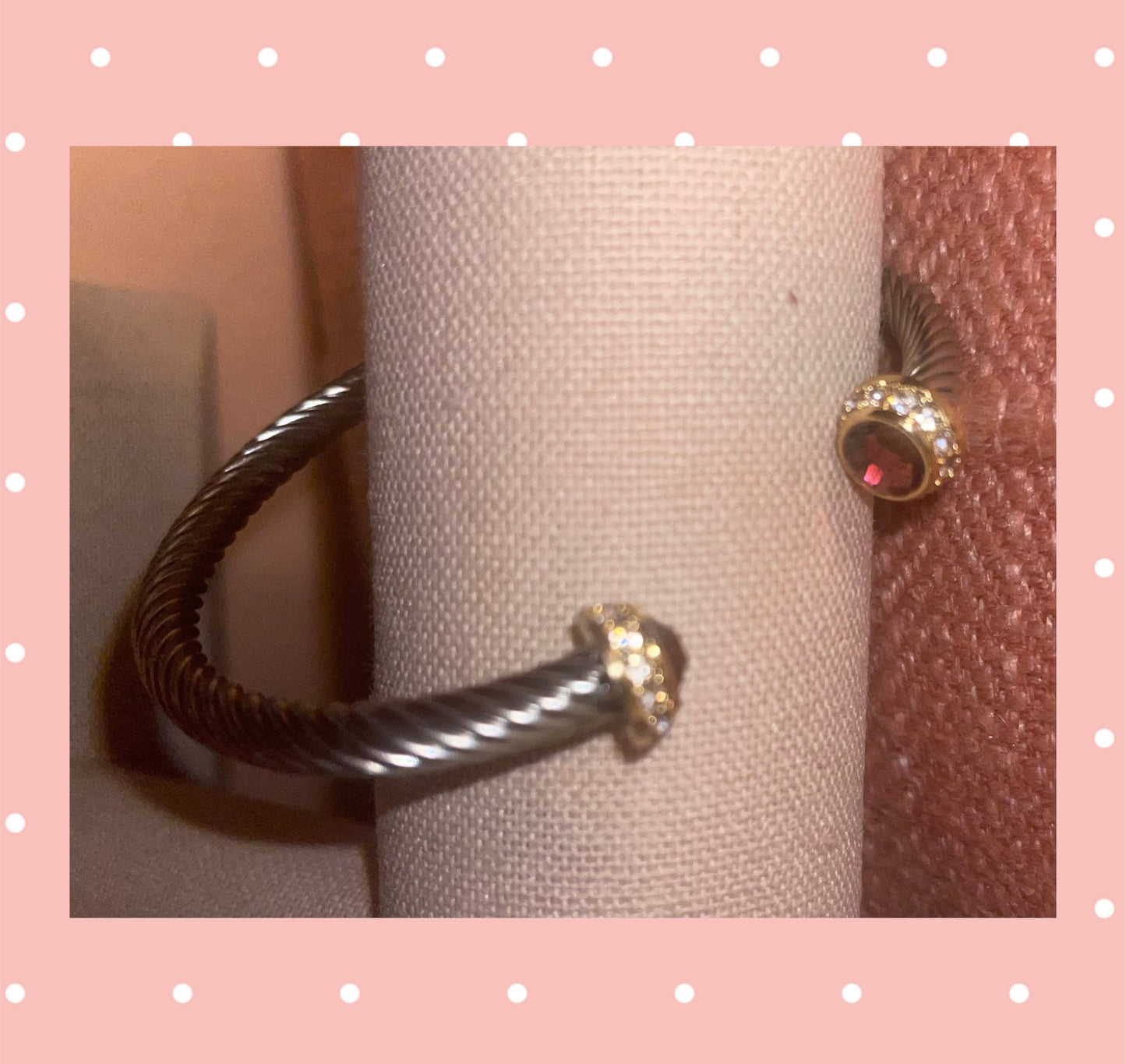 Designer Style Amethyst Color End Tip Silver Cable Cuff Bracelet