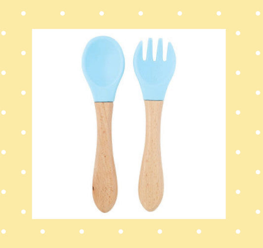 Silicone Spoon + Fork - Blue