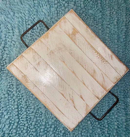 Hand-crafted Large Wood Tray with Iron Handles