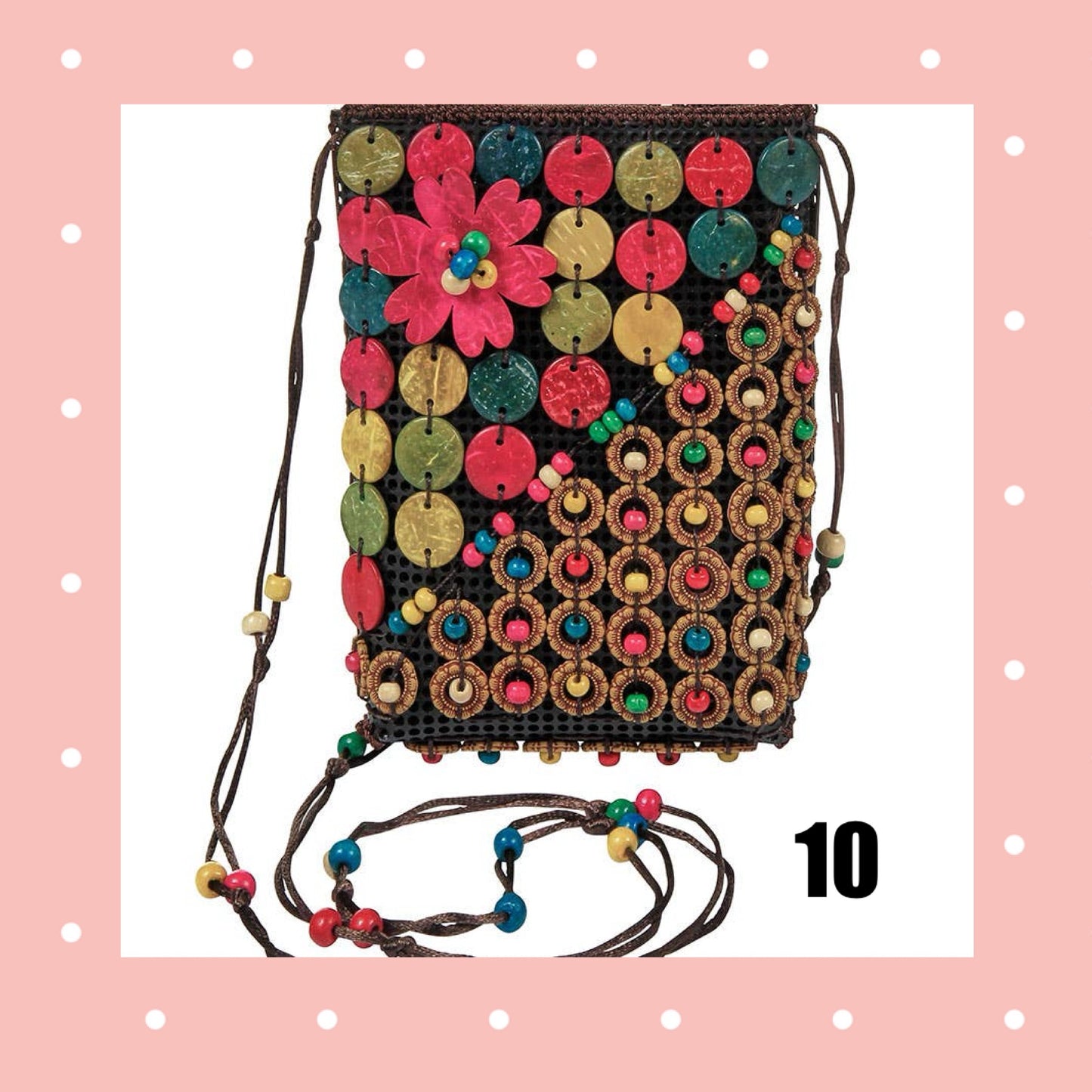 Crossbody Woven Colorful Wooden Beads Bag