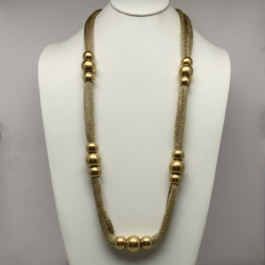 Long Mesh Beaded Necklace Gold