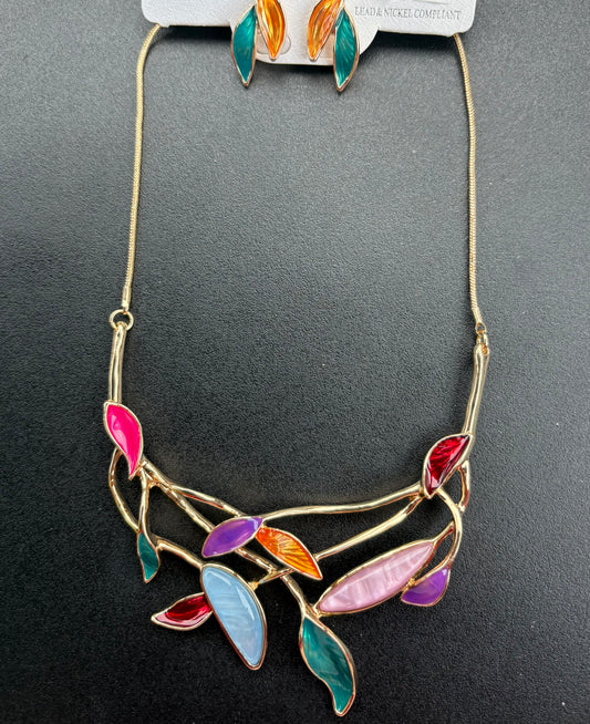 Multicolored Lucite Enamel Necklace & Earring Set