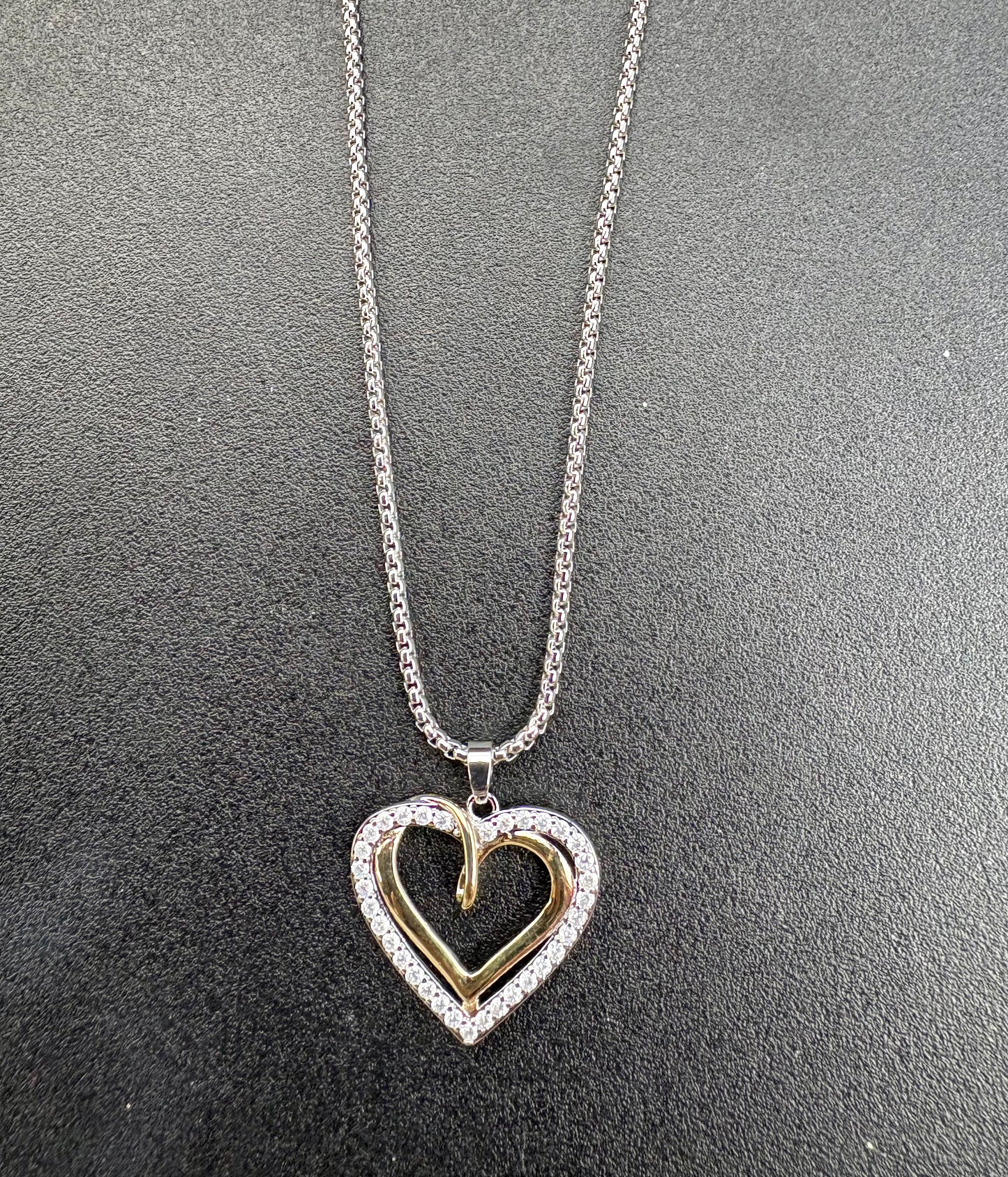 14 KG Plated Cubic Zirconia Heart Knot Necklace