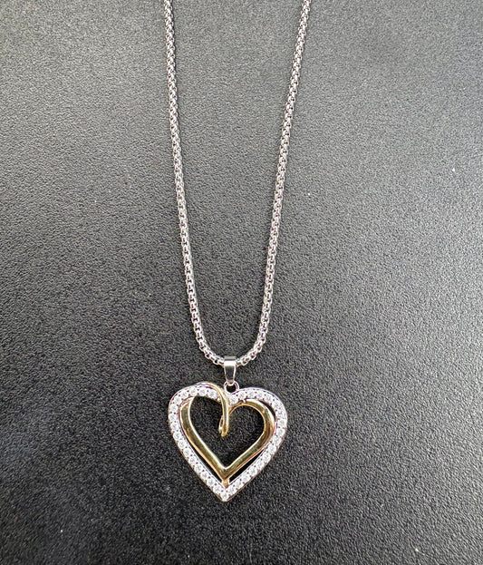 14 KG Plated Cubic Zirconia Heart Knot Necklace